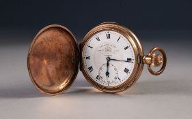 THOMAS RUSSELL & SON, LIVERPOOL, ROLLED GOLD HUNTER POCKET WATCH with keyless Swiss movement,