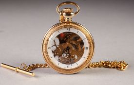 MODERN JEAN PIERRE SWISS GOLD PLATED SKELETON OPEN FACED POCKET WATCH, with keyless movement, glazed