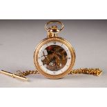 MODERN JEAN PIERRE SWISS GOLD PLATED SKELETON OPEN FACED POCKET WATCH, with keyless movement, glazed