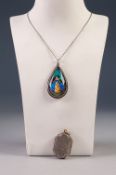SILVER FINE CHAIN NECKLACE and the sterling silver tear shaped glazed PENDANT decorated with a