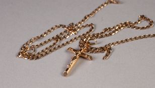 9ct GOLD CHAIN NECKLACE of small flattened curb pattern links, 23 1/2" (59.6cm) long, (in two