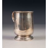 SILVER BALUSTER CHRISTENING MUG, with 'S' scroll handle, the body tucked in over a stepped