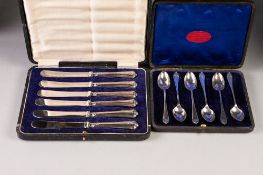 CASED SET OF SIX SILVER TEASPOONS, having bead ends, Sheffield 1907 maker Henry Williamson Ltd and a