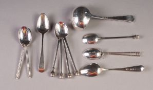 PRE-WAR SILVER SAUCE LADLE, London 1933, together with EIGHT VARIOUS GOLFING SILVER TEASPOONS and