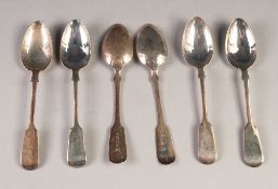 SET OF SIX VICTORIAN FIDDLE PATTERN EXETER HALLMARKED SILVER TEASPOONS BY JOSIAH WILLIAMS & Co,