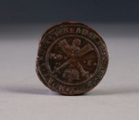 16th CENTURY SWEDISH LARGE BRONZE 1 OR COIN, probably Gustav II 1629 4 1/2 cm diameter