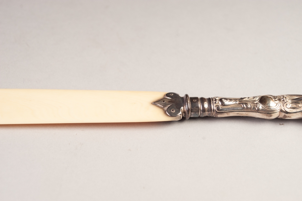 VICTORIAN IVORY LARGE PAPER KNIFE WITH FILLED SILVER HANDLE, 14" (35.6cm) long, overall, London - Image 2 of 2