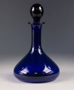 THOMAS WEBB 'BRISTOL BLUE' GLASS SMALL SHIP'S DECANTER AND STOPPER, of typical form with orbicular