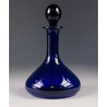 THOMAS WEBB 'BRISTOL BLUE' GLASS SMALL SHIP'S DECANTER AND STOPPER, of typical form with orbicular