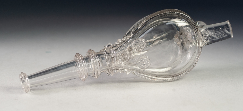 NINETEENTH CENTURY HAND BELLOWS PATTERN GLASS FLASK, 8" (20.3cm) long - Image 3 of 3