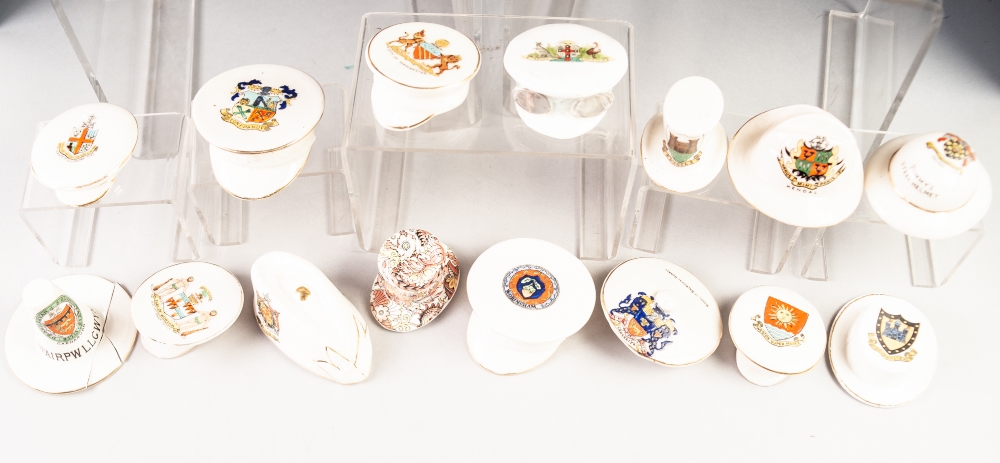 TWENTY ONE MINIATURE CRESTED CHINA HATS, including: CARLTON CHINA- ST IVES TOP HAT, LEICESTER BUSH - Image 3 of 4