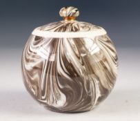 MACINTYRE AGATE WARE POTTERY TOBACCO JAR AND COVER, of orbicular form with knopped cover, 4 ¾" (