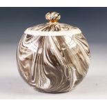 MACINTYRE AGATE WARE POTTERY TOBACCO JAR AND COVER, of orbicular form with knopped cover, 4 ¾" (