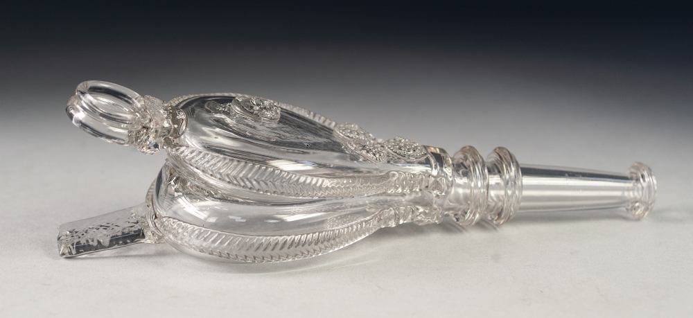 NINETEENTH CENTURY HAND BELLOWS PATTERN GLASS FLASK, 8" (20.3cm) long - Image 2 of 3