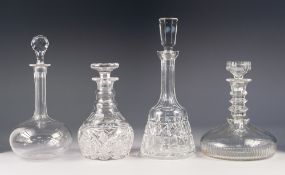 WATERFORD BELL SHAPED CUT GLASS DECANTER AND STOPPER, 12 ½" (31.8cm) high, together with THREE