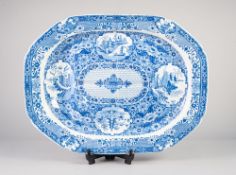 EARLY 19th CENTURY STAFFORDSHIRE PEARL WARE CANTED-OBLONG MEAT DISH, transfer printed in