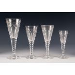 STUART, PART SUITE OF SEVENTEEN STYLISH DRINKING GLASSES, IN FOUR SIZES, each with conical bowl, cut