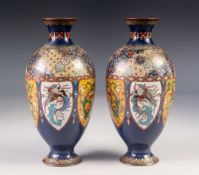 PAIR OF JAPANESE LATE MEIJI PERIOD CLOISONNÉ VASES, each of footed ovoid form with waisted, short