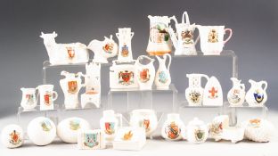 TWENTY EIGHT PIECES OF MINIATURE CRESTED CHINA, including: BUCKLEY FOOTBALL AND RUGBY BALL,