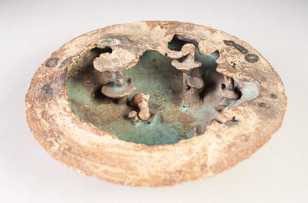 ROBERT FOURNIER MOULDED STUDIO POTTERY WATER GARDEN OR CRATER BOWL, of typical form, glazed in - Image 4 of 5