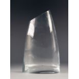 1970's CLEAR GLASS VASE IN THE MODERNIST STYLE, of slightly flattened, tapering form with solid base