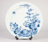 19th CENTURY CHINESE NANKING PORCELAIN BLUE AND WHITE WALL PLAQUE, decorated with a bird perched