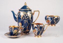 A 1930's CARLTON WARE 'DEVIL'S COPSE' PATTERN 16 PIECE COFFEE SERVICE, the cups, sugar basin and