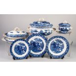 THIRTY SEVEN PIECE NINETEENTH CENTURY COPELAND WILLOW PATTERN BLUE AND WHITE POTTERY PART DINNER