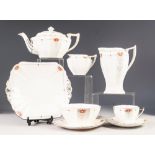 THIRTEEN PIECE SHELLEY 'RED DAISY', QUEEN ANNE SHAPED CHINA PERT TEA SET, pattern no: 11497,