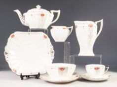 THIRTEEN PIECE SHELLEY 'RED DAISY', QUEEN ANNE SHAPED CHINA PERT TEA SET, pattern no: 11497,