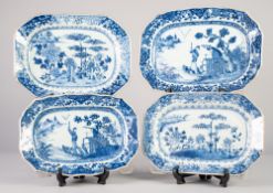 FOUR 19th CENTURY CHINESE NANKING PORCELAIN BLUE DISHES OF VARYING SIZES, 12" (30.5cm) long and