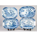 FOUR 19th CENTURY CHINESE NANKING PORCELAIN BLUE DISHES OF VARYING SIZES, 12" (30.5cm) long and