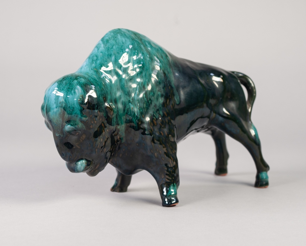 CANADIAN, BLUE MOUNTAIN POTTERY MODEL OF A BUFFALO, 7" (17.8cm) high