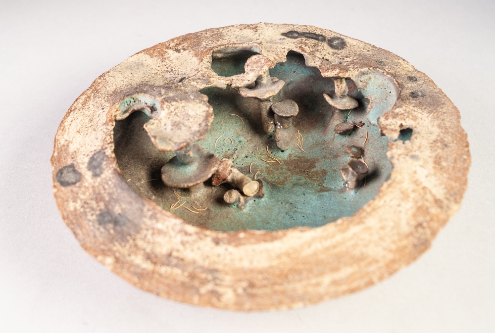 ROBERT FOURNIER MOULDED STUDIO POTTERY WATER GARDEN OR CRATER BOWL, of typical form, glazed in - Image 5 of 5