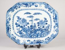 19th CENTURY CHINESE NANKING PORCELAIN BLUE AND WHITE CANTED-OBLONG LARGE DISH, 16 3/4" (42.5cm)