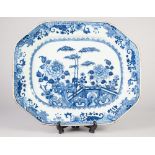 19th CENTURY CHINESE NANKING PORCELAIN BLUE AND WHITE CANTED-OBLONG LARGE DISH, 16 3/4" (42.5cm)