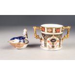 MODERN ROYAL CROWN DERBY JAPAN PATTERN CHIN TWO HANDLED MUG, pattern no: 1128, together with a