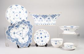 FIFTEEN PIECES OF ROYAL COPENHAGEN BLUE AND WHITE ONION PATTERN PORCELAIN DINNER WARES with gilt