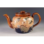 ROYAL DOULTON 'SLATER'S PATENT MOULDED POTTERY TEAPOT AND COVER, of typical form decorated in