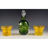 BO BORGSTROM FOR ASEDA GLASS, SWEDEN, GREEN CASED DECANTER AND STOPPER, of ovoid form with clear