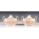 POSSIBLY SPODE, PAIR OF NINETEENTH CENTURY JAPAN PATTERN PORCELAIN TWO HANDLED SMALL TUREENS AND