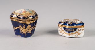 LATE NINETEENTH CENTURY 'SEVRES' GILT MOUNTED PORCELAIN BOX AND COVER, of tri-form with