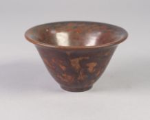 A MODERN L. HJORTH, DENMARK, STUDIO POTTERY BOWL, with everted rim, covered with a mottled brown