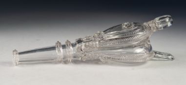 NINETEENTH CENTURY HAND BELLOWS PATTERN GLASS FLASK, 8" (20.3cm) long