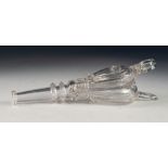 NINETEENTH CENTURY HAND BELLOWS PATTERN GLASS FLASK, 8" (20.3cm) long