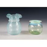 VICTORIAN SMALL VASELINE GLASS VASE, of orbicular form with flat, tinted rim, 2 ½" (6.4cm) high,