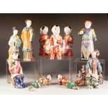 COLLECTION OF EIGHT MODERN CHINESE CERAMIC FIGURES, including a bowl with three figural supports and