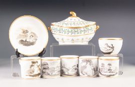 NINETEENTH CENTURY SPODE PORCELAIN TWO HANDLED SMALL TUREEN AND COVER, of boat shape with scroll