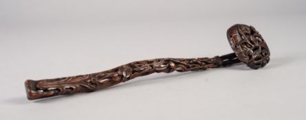 A CHINESE MID QING DYNASTY FINELY CARVED WOODEN RUYI SCEPTRE openwork with ascending bamboo, lingzhi