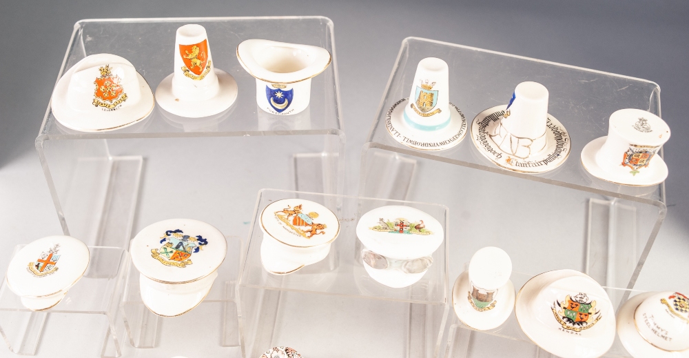 TWENTY ONE MINIATURE CRESTED CHINA HATS, including: CARLTON CHINA- ST IVES TOP HAT, LEICESTER BUSH - Image 2 of 4